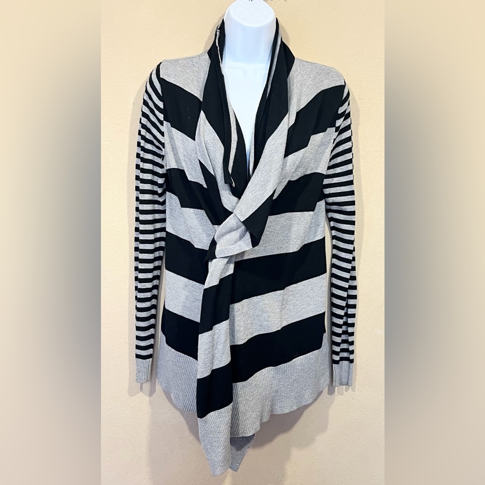 Bebe Striped Handkerchief Hem Cardigan